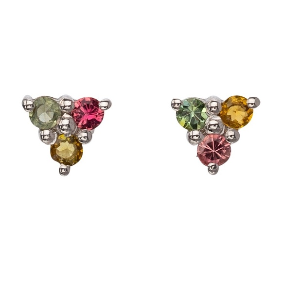 Sterling Silver Tourmaline Tri Stud Earrings - Picture 1 of 1